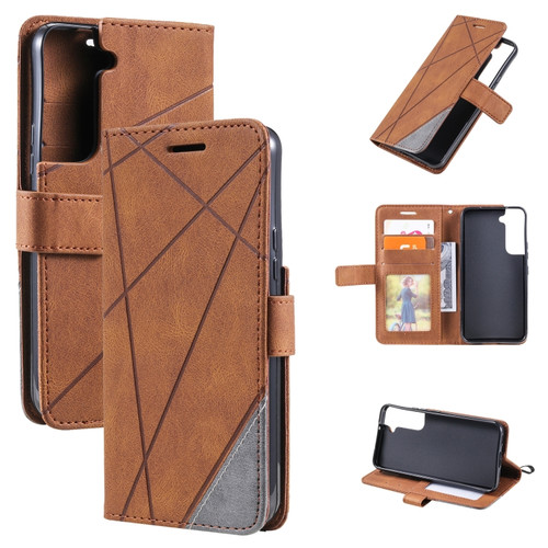 Samsung Galaxy S22 5G Skin Feel Splicing Horizontal Flip Leather Phone Case - Brown