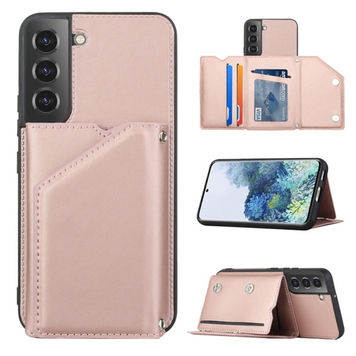 Samsung Galaxy S22 5G Skin Feel PU + TPU + PC Phone Case with Card Slots - Rose Gold