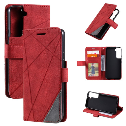 Samsung Galaxy S22 5G Skin Feel Splicing Horizontal Flip Leather Phone Case - Red