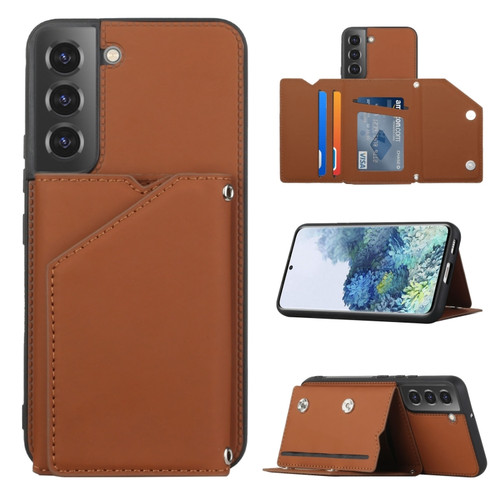 Samsung Galaxy S22 5G Skin Feel PU + TPU + PC Phone Case with Card Slots - Brown