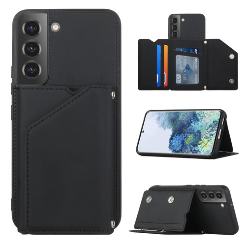 Samsung Galaxy S22 5G Skin Feel PU + TPU + PC Phone Case with Card Slots - Black