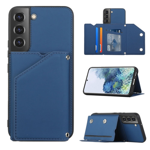 Samsung Galaxy S22 5G Skin Feel PU + TPU + PC Phone Case with Card Slots - Blue