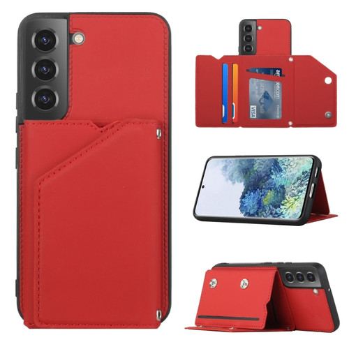 Samsung Galaxy S22 5G Skin Feel PU + TPU + PC Phone Case with Card Slots - Red