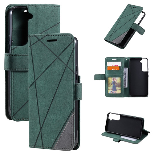 Samsung Galaxy S22 5G Skin Feel Splicing Horizontal Flip Leather Phone Case - Green