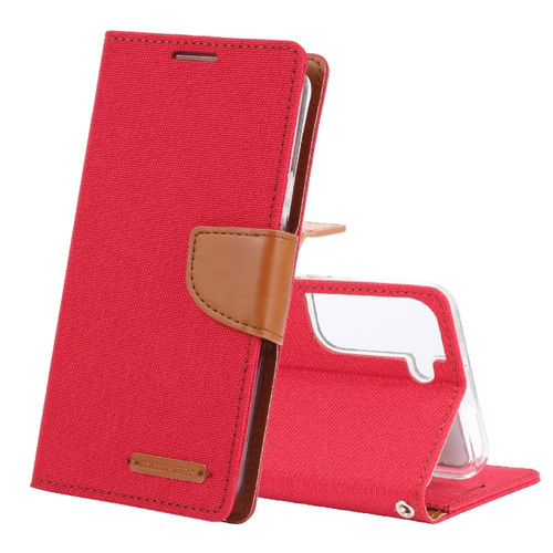 Samsung Galaxy S22 5G GOOSPERY CANVAS DIARY Canvas Texture Leather Phone Case - Red