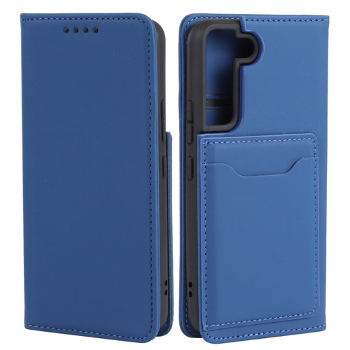 Samsung Galaxy S22 5G Strong Magnetism Liquid Feel Horizontal Flip Leather Phone Case - Blue