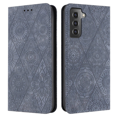 Samsung Galaxy S22 5G Ethnic Embossed Adsorption Leather Phone Case - Grey
