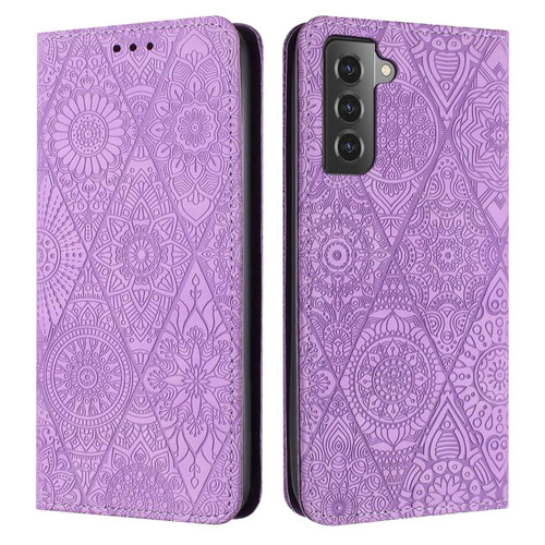 Samsung Galaxy S22 5G Ethnic Embossed Adsorption Leather Phone Case - Purple