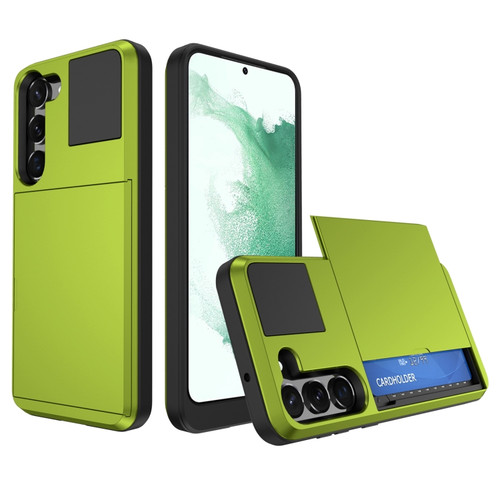 Samsung Galaxy S22 5G Multifunction Armor Slide Card Slot Phone Case - Grass Green