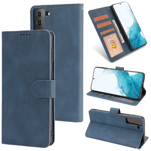 Samsung Galaxy S22 5G Fantasy Classic Skin-feel Calfskin Texture Magnetic Buckle Horizontal Flip PU Phone Leather Case with Holder & Card Slot & Wallet - Blue