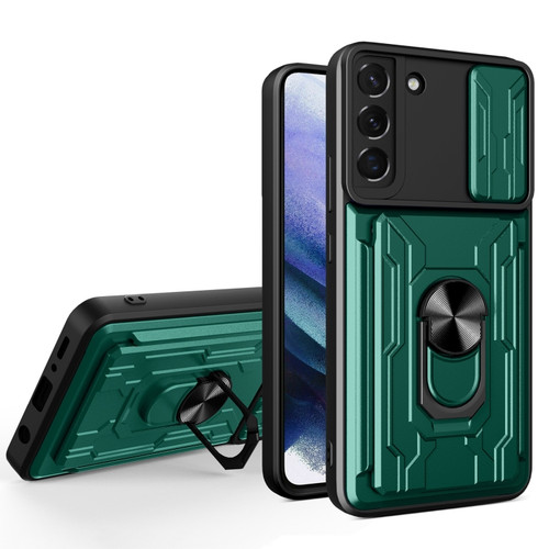 Samsung Galaxy S22 5G Sliding Camshield Card Phone Case - Dark Green