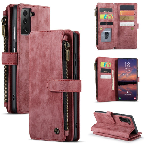 Samsung Galaxy S22 5G CaseMe C30 Multifunctional Phone Leather Case with Holder & Card Slot & Wallet - Red