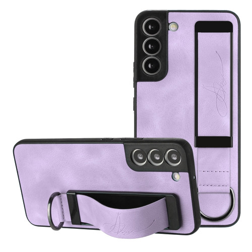Samsung Galaxy S22 5G Wristband Holder Leather Back Phone Case - Purple