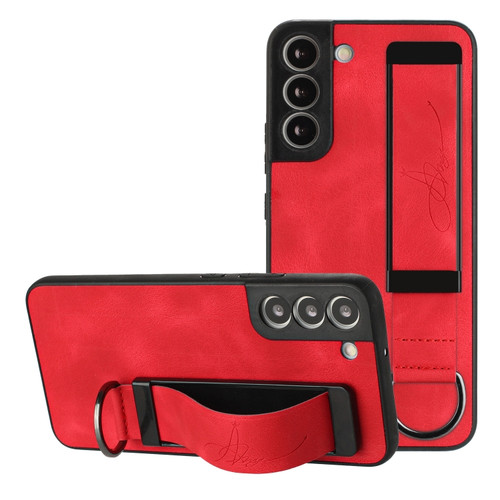 Samsung Galaxy S22 5G Wristband Holder Leather Back Phone Case - Red