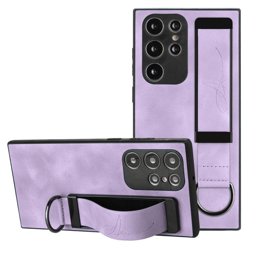 Samsung Galaxy S23 Ultra 5G Wristband Holder Leather Back Phone Case - Purple