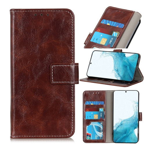 Samsung Galaxy S22 5G Retro Crazy Horse Texture Horizontal Flip Leather Case with Holder & Card Slots & Photo Frame & Wallet - Brown