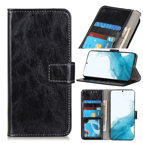 Samsung Galaxy S22 5G Retro Crazy Horse Texture Horizontal Flip Leather Case with Holder & Card Slots & Photo Frame & Wallet - Black