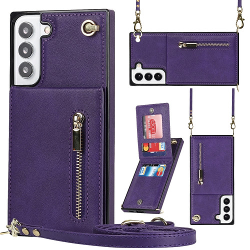 Samsung Galaxy S22 5G Cross-body Square Zipper Card Holder Bag Phone Case - Purple