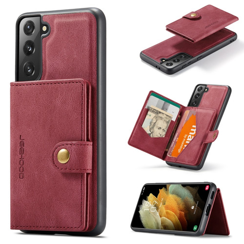 Samsung Galaxy S22 5G JEEHOOD Retro Magnetic Detachable Phone Case with Wallet & Card Slot & Holder - Red