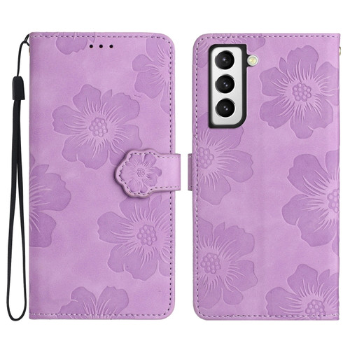 Samsung Galaxy S22 5G Flower Embossing Pattern Leather Phone Case - Purple