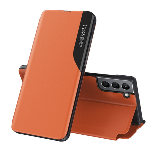 Samsung Galaxy S22 5G Side Display  Shockproof Horizontal Flip Leather Case with Holder - Orange