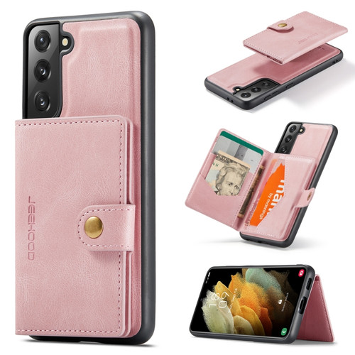 Samsung Galaxy S22 5G JEEHOOD Retro Magnetic Detachable Phone Case with Wallet & Card Slot & Holder - Pink