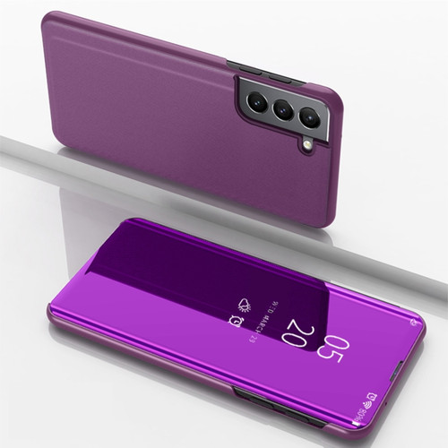 Samsung Galaxy S22 5G Plated Mirror Horizontal Flip Leather Case with Holder - Purple