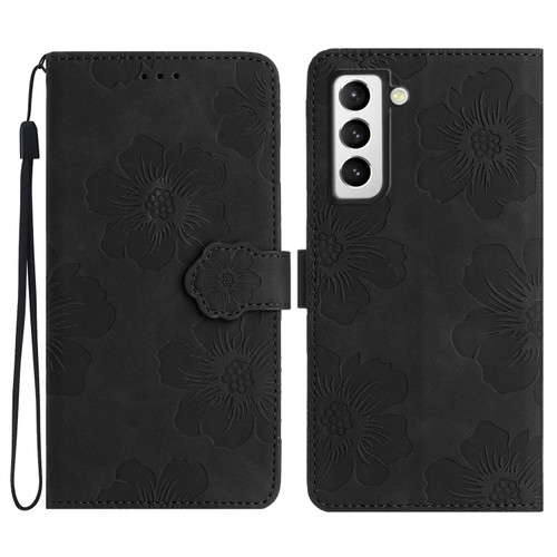 Samsung Galaxy S22 5G Flower Embossing Pattern Leather Phone Case - Black