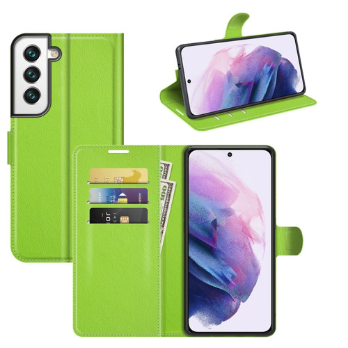 Samsung S22 Litchi Texture Horizontal Flip Protective Case with Holder & Card Slots & Wallet - Green