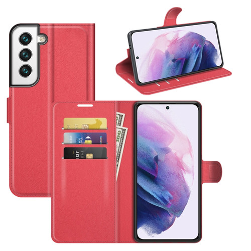 Samsung S22 Litchi Texture Horizontal Flip Protective Case with Holder & Card Slots & Wallet - Red