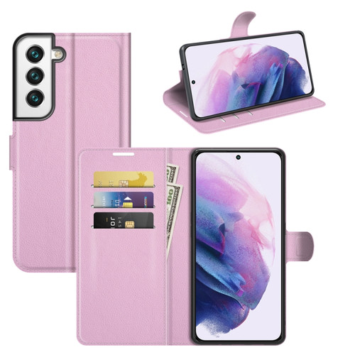 Samsung S22 Litchi Texture Horizontal Flip Protective Case with Holder & Card Slots & Wallet - Pink