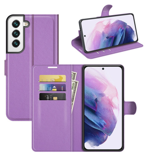 Samsung S22 Litchi Texture Horizontal Flip Protective Case with Holder & Card Slots & Wallet - Purple