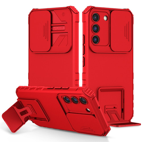 Samsung Galaxy S22 5G Stereoscopic Holder Sliding Camshield Phone Case - Red