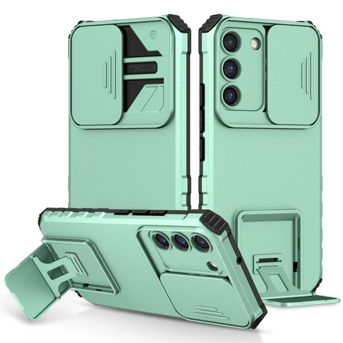 Samsung Galaxy S22 5G Stereoscopic Holder Sliding Camshield Phone Case - Light Green