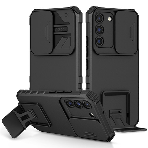 Samsung Galaxy S22 5G Stereoscopic Holder Sliding Camshield Phone Case - Black