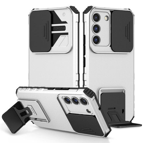Samsung Galaxy S22 5G Stereoscopic Holder Sliding Camshield Phone Case - White