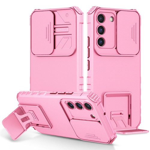 Samsung Galaxy S22 5G Stereoscopic Holder Sliding Camshield Phone Case - Pink