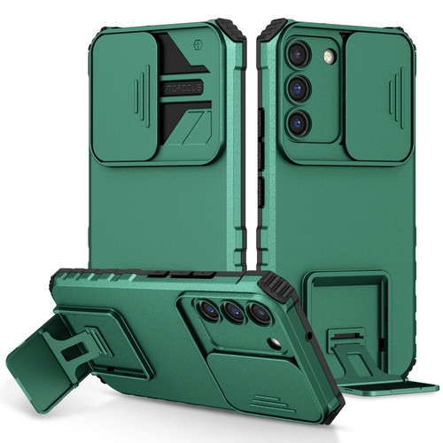 Samsung Galaxy S22 5G Stereoscopic Holder Sliding Camshield Phone Case - Green