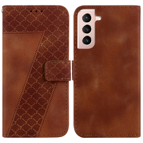 Samsung Galaxy S22 5G 7-shaped Embossed Leather Phone Case - Brown