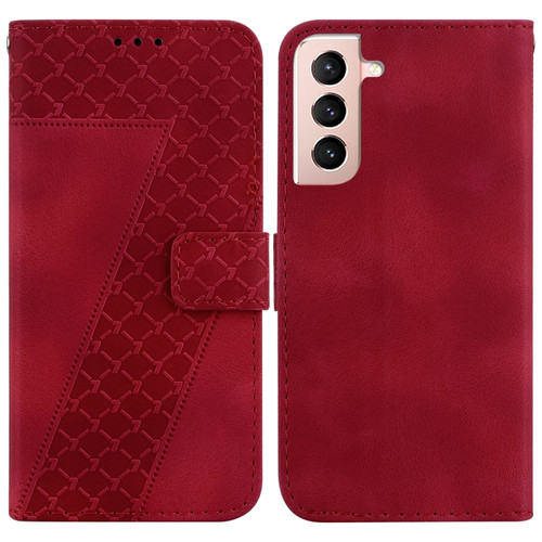 Samsung Galaxy S22 5G 7-shaped Embossed Leather Phone Case - Red