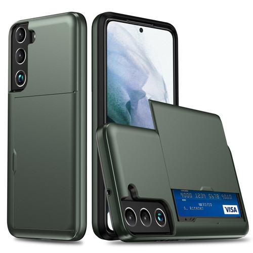 Samsung Galaxy S22 5G Shockproof Armor Phone Case with Card Slot - Dark Green