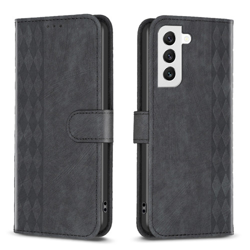 Samsung Galaxy S22 5G Plaid Embossed Leather Phone Case - Black