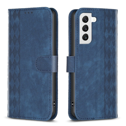 Samsung Galaxy S22 5G Plaid Embossed Leather Phone Case - Blue