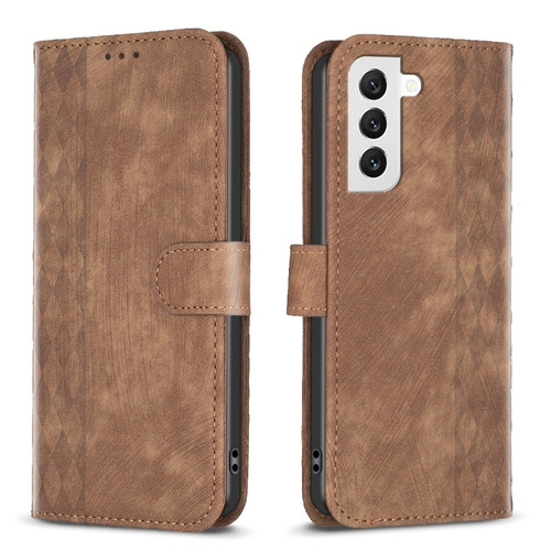 Samsung Galaxy S22 5G Plaid Embossed Leather Phone Case - Brown