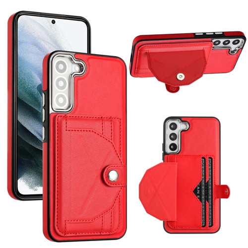 Samsung Galaxy S22 5G Shockproof Leather Phone Case with Card Holder - Red