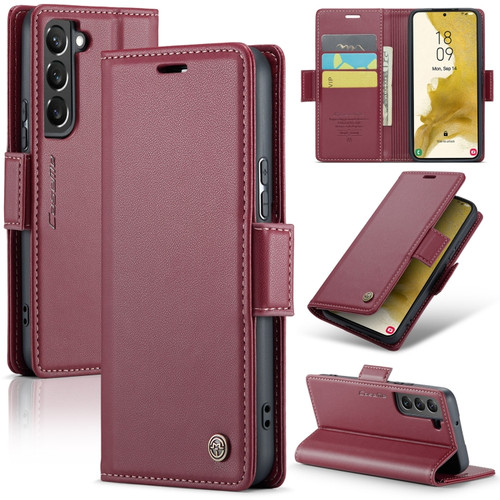 Samsung Galaxy S22 5G CaseMe 023 Butterfly Buckle Litchi Texture RFID Anti-theft Leather Phone Case - Wine Red