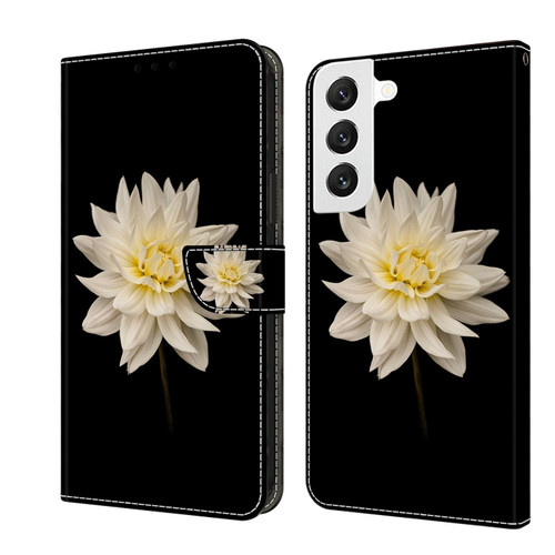 Samsung Galaxy S22 Crystal 3D Shockproof Protective Leather Phone Case - White Flower