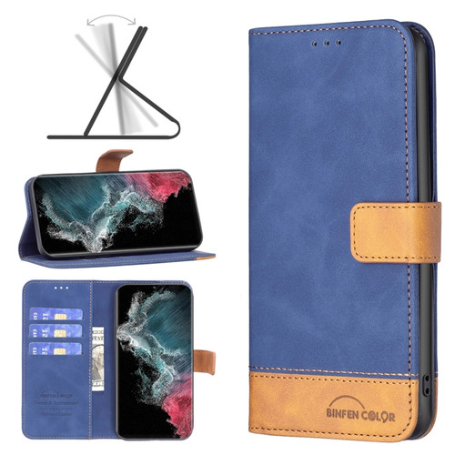 Samsung Galaxy S22 Ultra 5G BF11 Color Matching Skin Feel Leather Phone Case - Blue