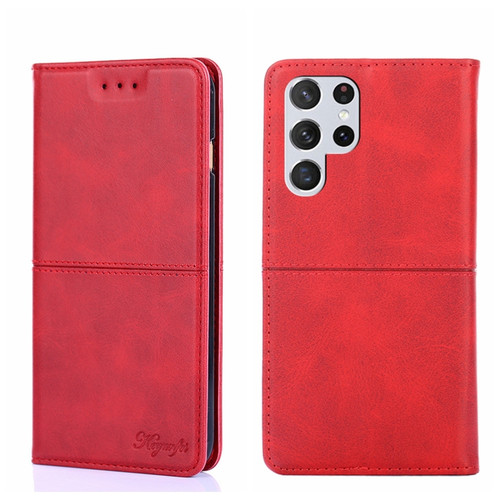 Samsung Galaxy S22 Ultra Cow Texture Magnetic Horizontal Flip Leather Phone Case - Red