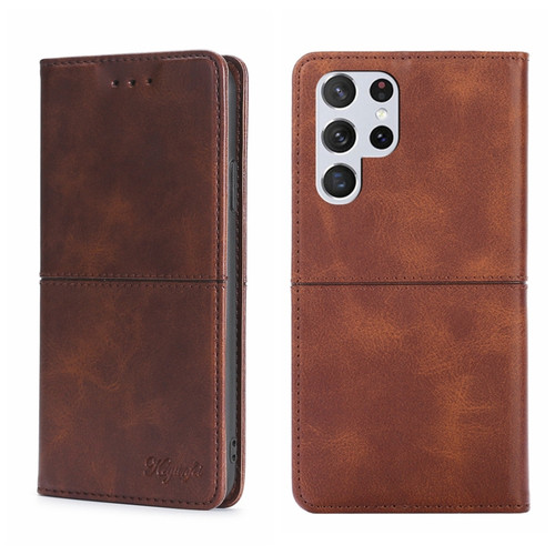 Samsung Galaxy S22 Ultra Cow Texture Magnetic Horizontal Flip Leather Phone Case - Dark Brown